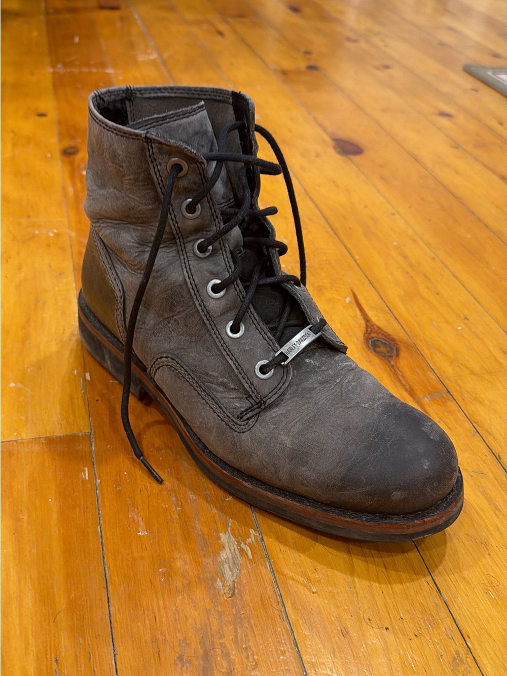 Harley-Davidson Gray Leather Lace-Up Motorcycle Boot